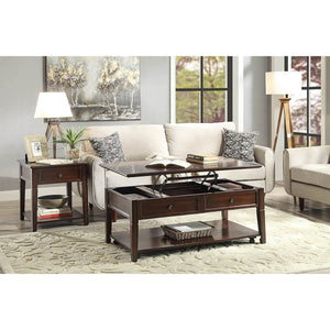 English Elm Walnut End Table with Drawer and Lower Shelf — Classic Wood Top, Tapered Legs, Durable Farmhouse Accent B062P189244
