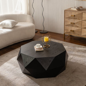 English Elm 38"Three-dimensional Embossed Retro Coffee Table Black Top, Antique American Style, Durable Craftsmanship (96) W757134932