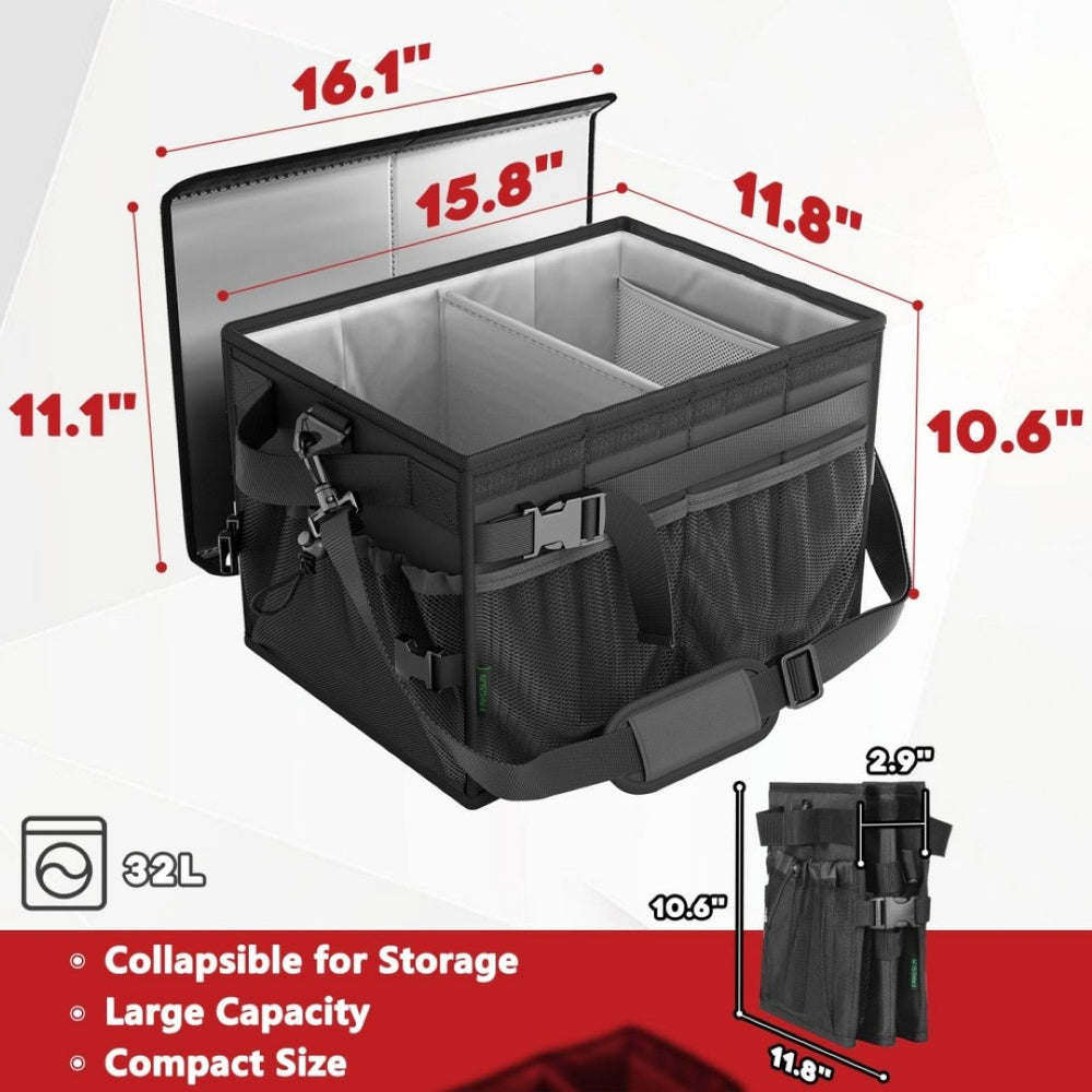 English Elm Picnic Bbq Caddy Bag with Aluminum Interior Mesh Pockets and Foldable Organizer W2181P481691