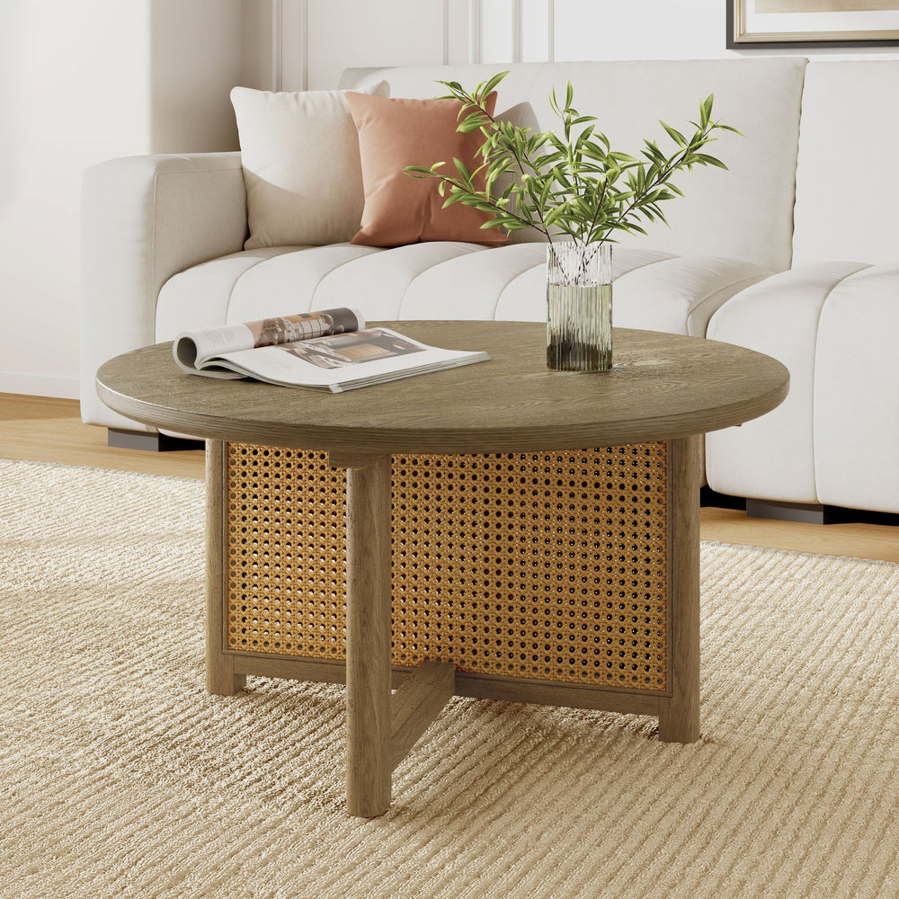 English Elm Christopher Knight Home® - 32'' Rattan Coffee Table Natural Wood Frame with PE Woven Top, Durable Solid Wood, Versatile Style N772P252668W