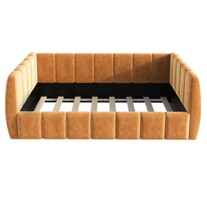 English Elm Upholstered Velvet Toddler Daybed with Removable Guardrails and Solid Slat Support Orange N899P452426C