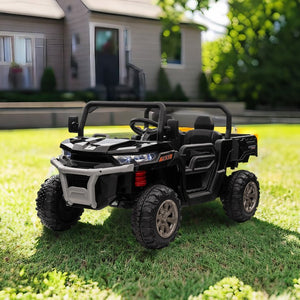 English Elm 24v Kids Ride on Dump Truck Two Seat Electric Utv with Tilting Bed and Remote Control Black W1578P188520