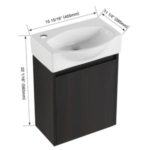 English Elm 16" Bathroom Vanity Sink Combo for Small Spaces — Compact Engineered Wood Cabinet with Ceramic Basin, Moisture-Resistant Finish and Hidden Handle, Easy Assembly Black W1972P190340