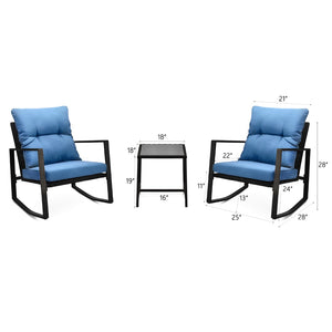English Elm 3 Piece Outdoor Rocking Bistro Set Pe Wicker Steel Frame with Weather Resistant Cushions W2071P201034