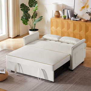 English Elm Beige Velvet Sleeper Sofa Bed with Foam Seating, Solid Wood Frame, Compact 51.6" L Convertible Couch W588P246467