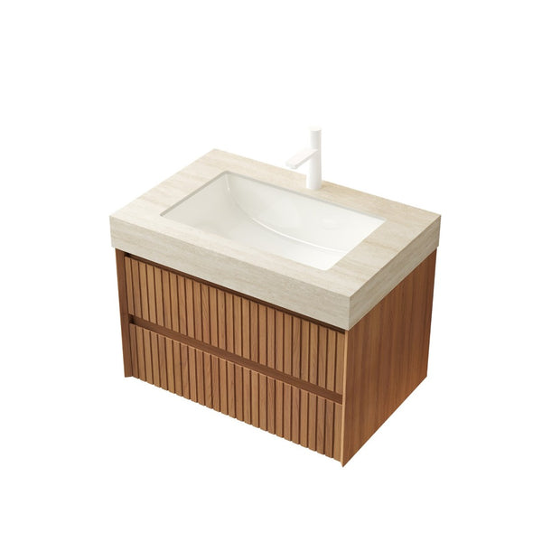 English Elm Tilley 30" Floating Bathroom Vanity With Travertine Top, Ceramic Basin & Soft-Close Drawers, Brown Oak W2615S00228-GIGA