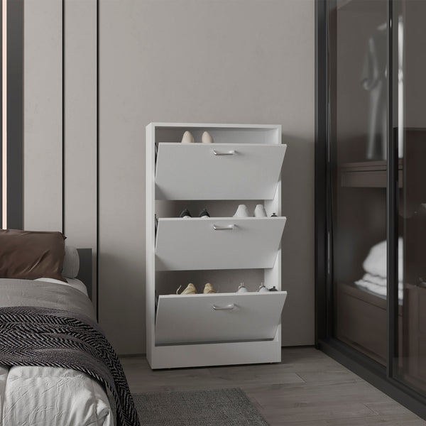 English Elm Shoe Modern 3-Door Engineered Wood Storage Cabinet with 3 Shelves, Eco-Friendly Durable Design White 50 L x 24.02 W x 5.91 H B097P369445
