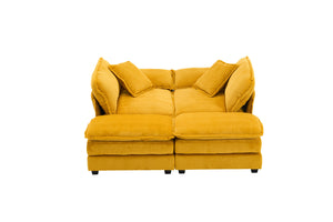 English Elm Corduroy Plush 2-Seat Sofa with 2 Back Cushions, Toss Pillows & Ottomans — Deep Seat Comfort Yellow W2363S00063
