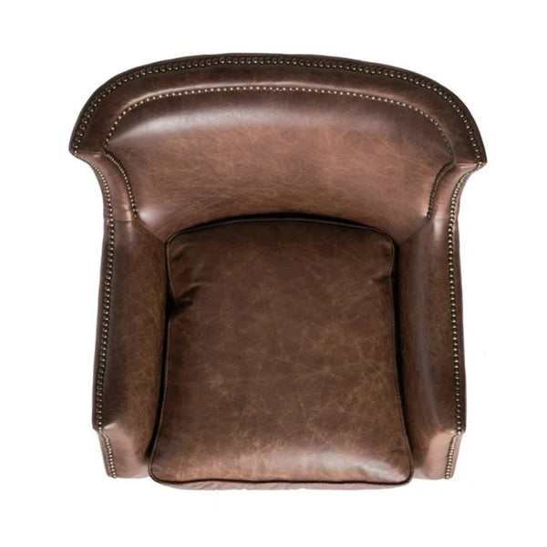 English Elm Genuine Top-grain Leather Accent Chair Studded Trim Solid Wood Frame Living Room N767P419112W