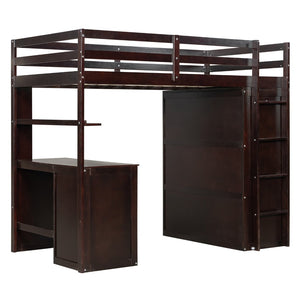 English Elm Twin Loft Bed with Built-in Desk Wardrobe and Drawers Solid Pine Space Saver Espresso LT000301AAP-2