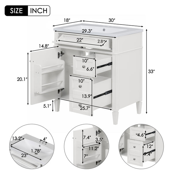 English Elm 30'' Modern Bathroom Vanity With Resin Sink, Elegant Storage Cabinet & Smart Organization Solutions SW000122AAK-2