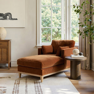 English Elm Jennifer Taylor Home - Knox Burnt Orange 65" Modern Farmhouse Chaise Lounge - Velvet, Feather-Down Foam, Reversible Cushions B2719P391773