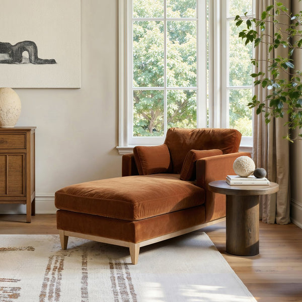 English Elm Jennifer Taylor Home - Knox Burnt Orange 65" Modern Farmhouse Chaise Lounge - Velvet, Feather-Down Foam, Reversible Cushions B2719P391773
