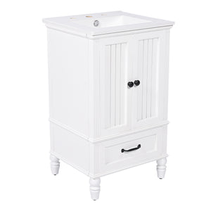English Elm 20" Bathroom Vanity with Sink Modern MDF Cabinet with Ceramic Top, Drawer, Magnetic Door Stopper White N725P195132K