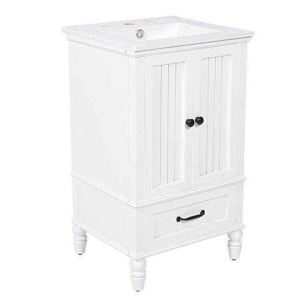 English Elm 20" Bathroom Vanity with Sink Modern MDF Cabinet with Ceramic Top, Drawer, Magnetic Door Stopper White N725P195132K