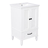 English Elm 20" Bathroom Vanity With Sink, Bathroom Cabinet With Two Doors, Magnetic Door Stopper and Adiustable Foot Pads, A Drawer, White