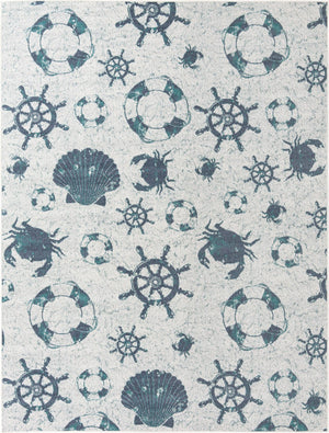 Unique Loom Outdoor Coastal Marmaris Machine Made Solid Print Rug Ivory, Navy Blue/Green 9' 0" x 12' 2"