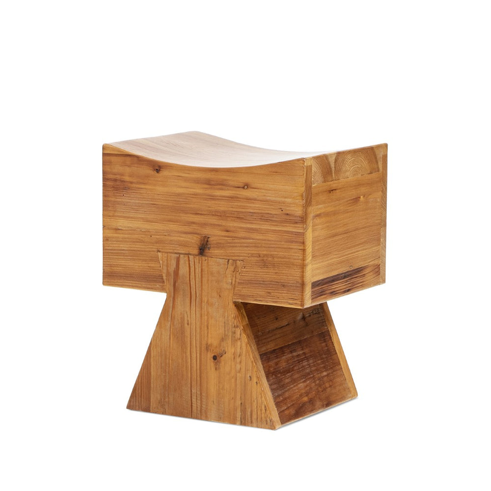 English Elm Nico Sculptural Reclaimed Pine Accent Stool with Saddle Seat and Artisan Pedestal Base B2719P485504