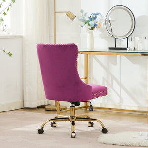 English Elm A&A Tufted Chenille Office Chair with Gold Chrome Base, Plush High-Rebound Cushion for Comfort Purple W1143P369101
