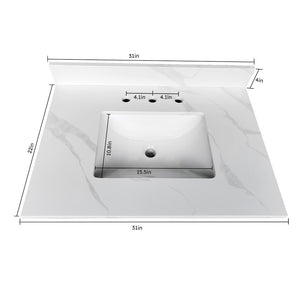 English Elm 31-inch Carrara Quartz Vanity Top Undermount Sink Backsplash Stain Resistant Bathroom W2699P459404