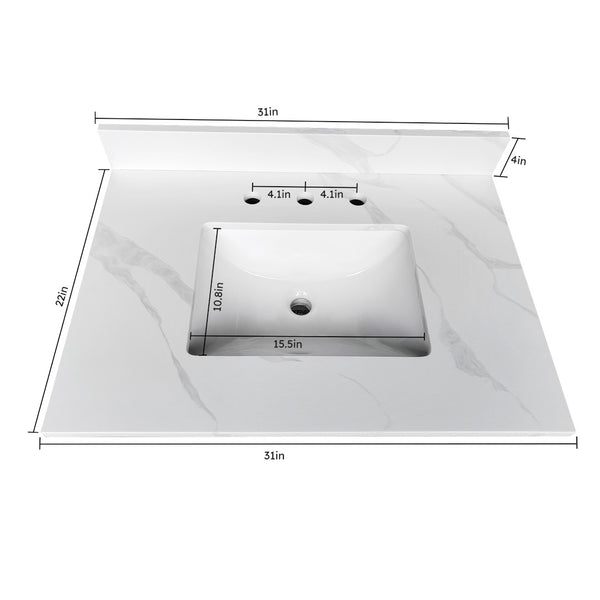 English Elm 31-inch Carrara Quartz Vanity Top Undermount Sink Backsplash Stain Resistant Bathroom W2699P459404