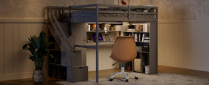 English Elm Full Loft Bed with Integrated Wardrobe Desk Shelving and Led Lighting for Teen Rooms Grey LT000927AAE