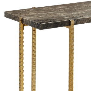 Flying Gold Marble Side Table - Industrial Chic Accent Table with Cappuccino Stone & Gold Iron Base