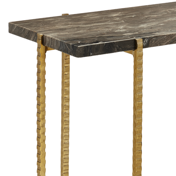 Flying Gold Marble Side Table - Industrial Chic Accent Table with Cappuccino Stone & Gold Iron Base
