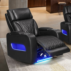 English Elm Jazmina Quilted Leather Aire Power Recliner with Led Lighting Usb Charging Storage Black B2749P413349