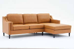 English Elm 94.5-Inch L-Shaped Genuine Leather Sectional Sofa With Right Chaise Lounge - Modern Tan Comfort W791S00021