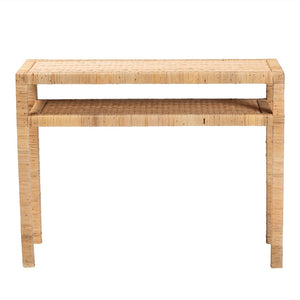English Elm Bohemian Rattan Panel Acacia Wood Console Table with Open Shelf for Entryway B2750P420407