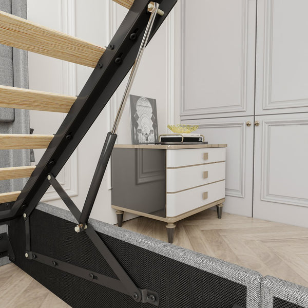 English Elm Queen Upholstered Storage Bed with Hydraulic Lift, Wingback Headboard, USB Ports & Deep Stash Light Gray W1960S00005