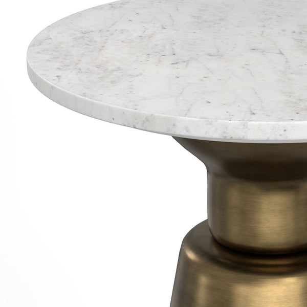 English Elm Leyla Antique Brass Side Table with White Marble Top — Handcrafted Iron Base, Versatile Accent (24") B136P262280