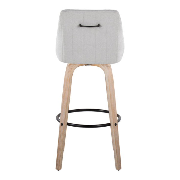 English Elm Hannah 30" Transitional Swivel Barstool Set of 2 — Grey Fabric Cushion, Whitewashed Wood Legs & Footrest B202S00601