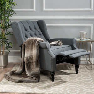 English Elm Charcoal Wingback Pushback Recliner with Button Tufted Diamond Fabric Upholstery Charcoal N763P410529E