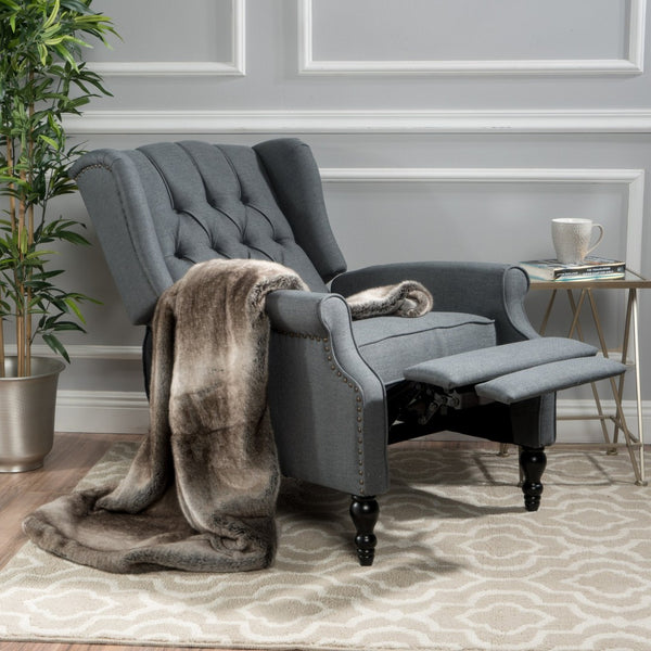 English Elm Charcoal Wingback Pushback Recliner with Button Tufted Diamond Fabric Upholstery Charcoal N763P410529E