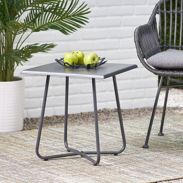 English Elm Christopher Knight Home® - ALDER Modern 18" Steel Side Table with X-Base Accent Finish – Sturdy Outdoor/Indoor End Table Grey 62848.00GRY