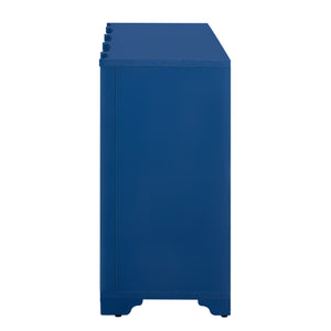 English Elm U_STYLE Elegant 4-Door Sideboard with Pine Veneer, Intricate Linear Accents, Durable 220lb Top Capacity Navy Blue N711P247438V