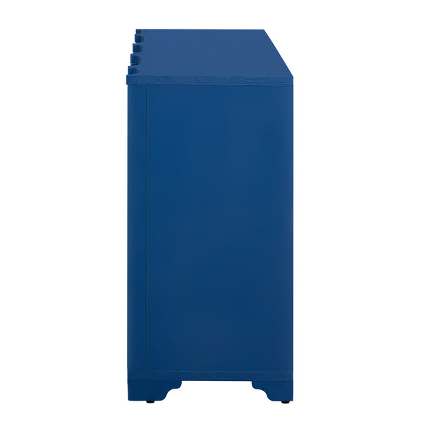 English Elm U_STYLE Elegant 4-Door Sideboard with Pine Veneer, Intricate Linear Accents, Durable 220lb Top Capacity Navy Blue N711P247438V