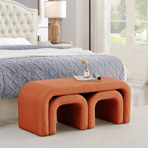 English Elm Set U-Shaped Modern Teddy Ottoman Bench Set of 3 — Versatile Entryway, Bedroom & Living Room Seating Orange W2186P282497