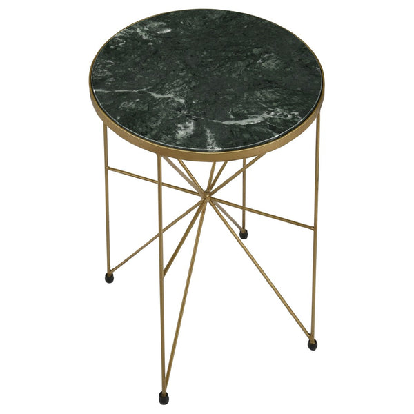English Elm Sidney Green Marble Round Side Table with Geometric Iron Base for Living Room Decor B062P441131