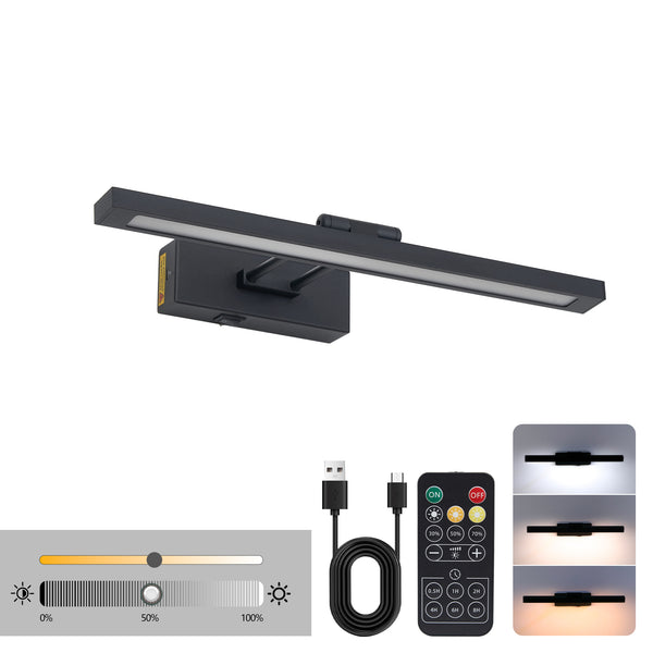 English Elm Picture Light 16in Battery Operated LED with Remote, Dimmable Timer, Matte Black Swing Arm Gallery Spotlight W2312P374956