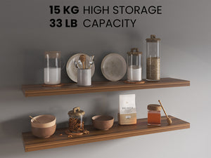 English Elm Ecco 47" Walnut Floating Shelves Set of 2 – Sleek Matte Finish, Hidden Brackets, Sturdy Display Storage B070P368044