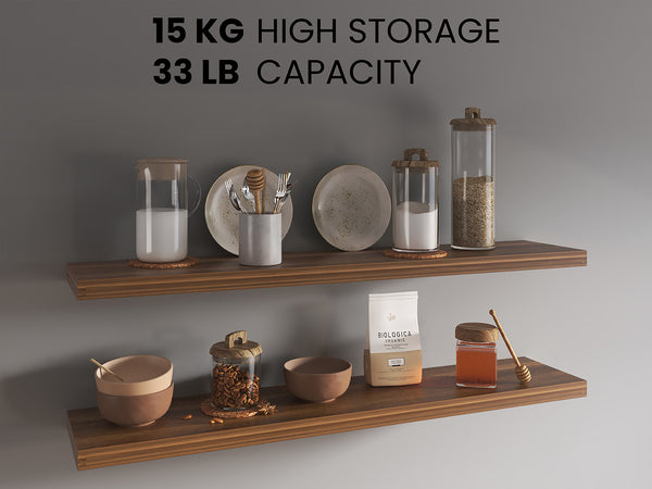 English Elm Ecco 47" Walnut Floating Shelves Set of 2 – Sleek Matte Finish, Hidden Brackets, Sturdy Display Storage B070P368044