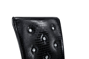 English Elm A Set of 2 Crystal Button Faux Leather Dining Chairs with Embossed Croc Texture Black W3226P344029