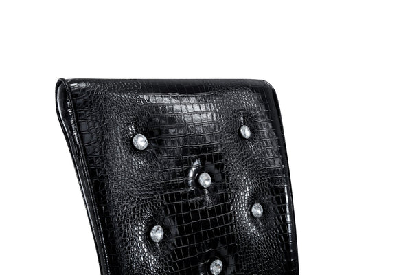English Elm A Set of 2 Crystal Button Faux Leather Dining Chairs with Embossed Croc Texture Black W3226P344029