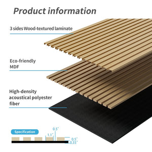 English Elm Wood Slat Acoustic Wall Panels Set of 4 Fluted Mdf for Living Room or Studio White Oak W347P317958