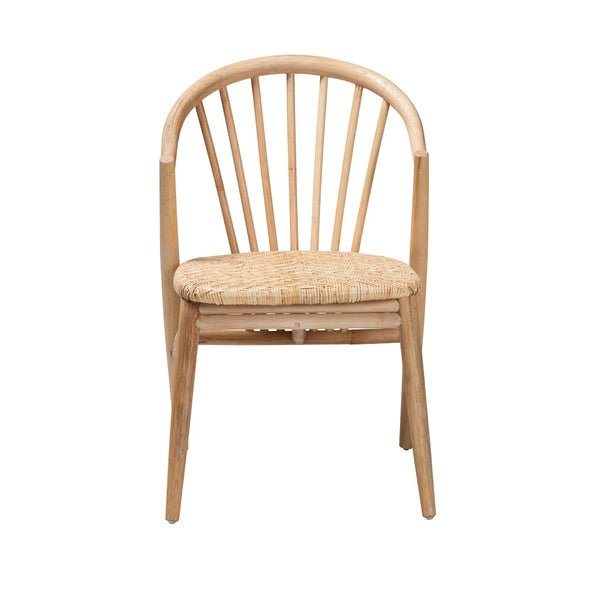 English Elm Mid-century Modern Solid Wood Woven Rattan Dining Chair for Organic Warm Interiors B2750P420363