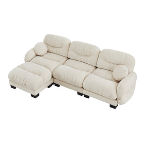 English Elm Pleated Chenille Sectional Sofa with Ergonomic Foam Sculptural Curved Armrests Living Room Beige W5656S00041