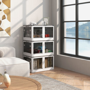 English Elm HOMCOM Collapsible 3-Unit Stackable Storage Bins with Lids & Wheels, 18 gal, Five-Sided Access, White W2225P173955